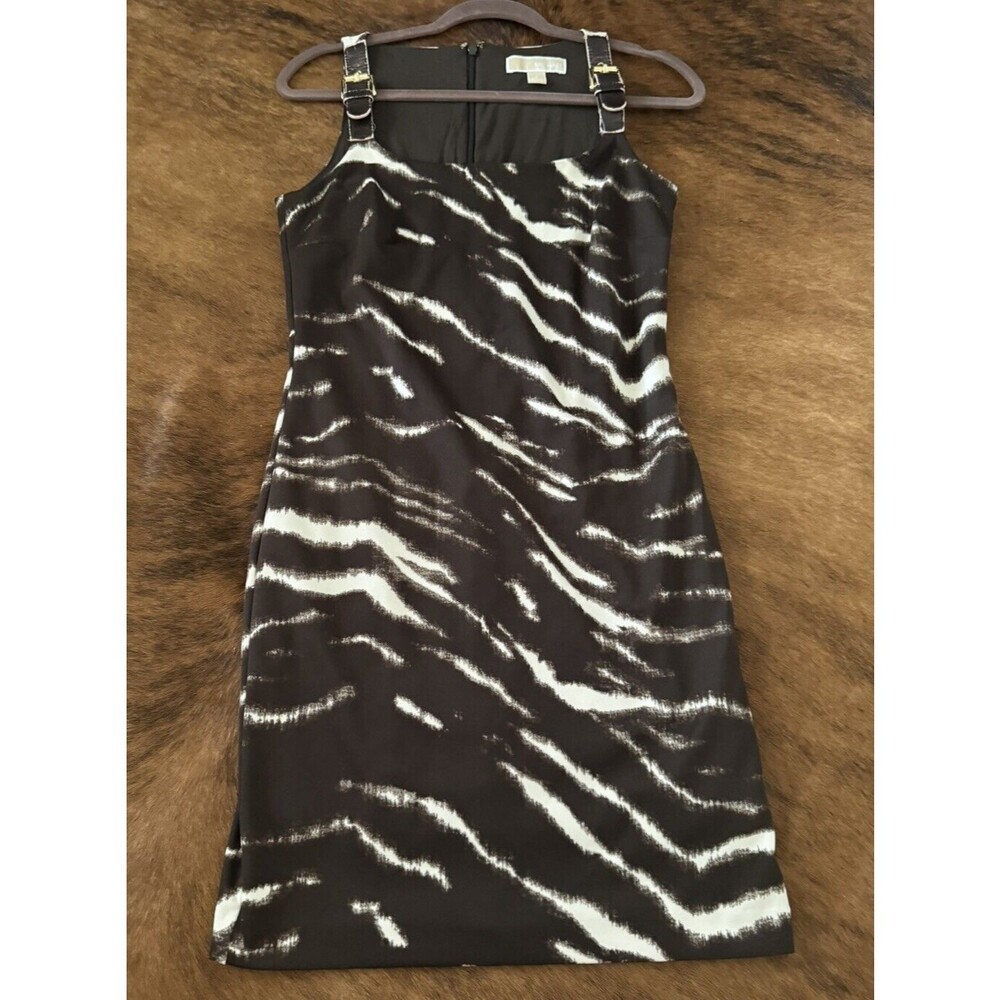 Michael Kors Dress zebra Sleeveless Size small leather straps gold embellished